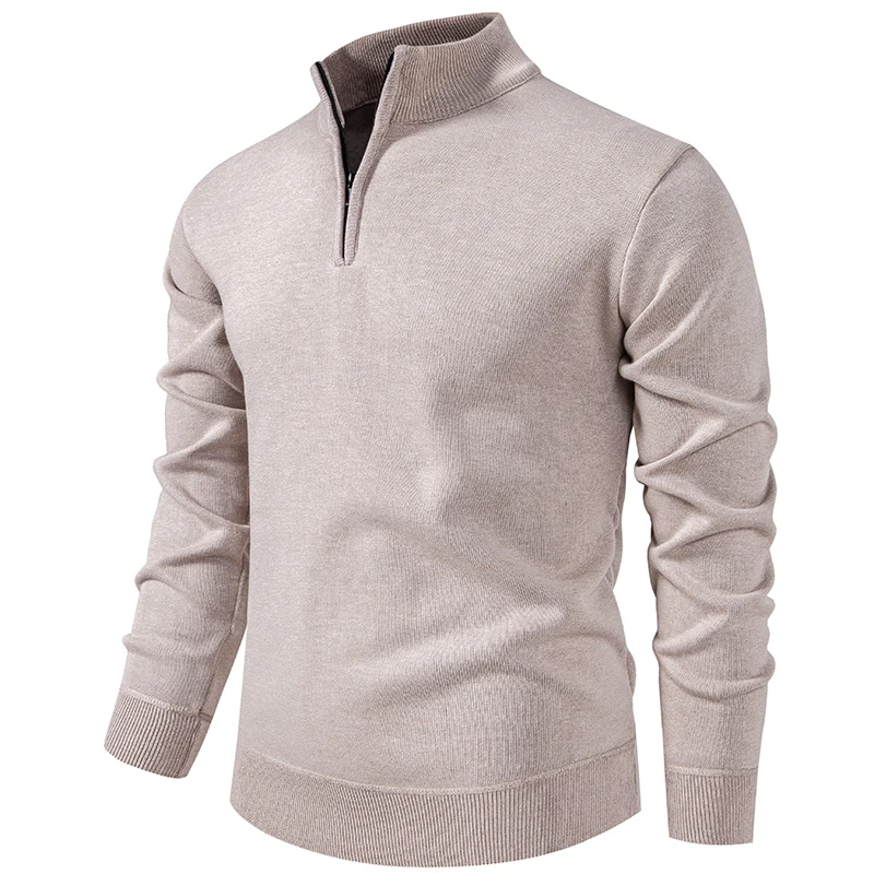 

Autumn Winter Men's Half Zipper Knitted Pullovers Solid Slin Fit Casual Sweater Male Fleece Warm Stand Collar Pullover Sweaters