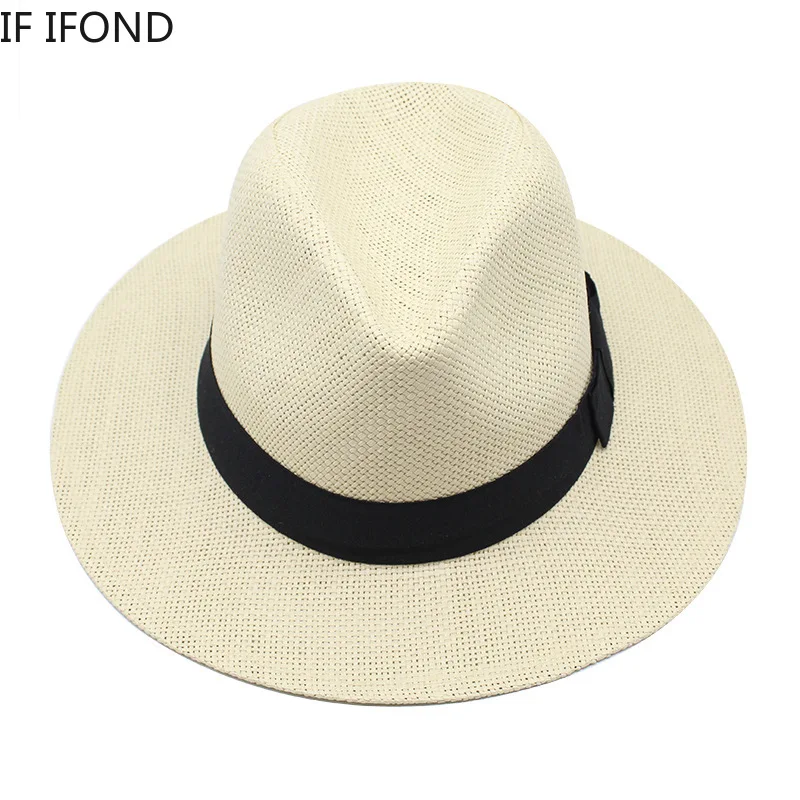 Summer Casual  Paper Straw Sun Hats Men Panama Trilby Jazz Hat Outdoor UV Protection Beach Cap Bonnet