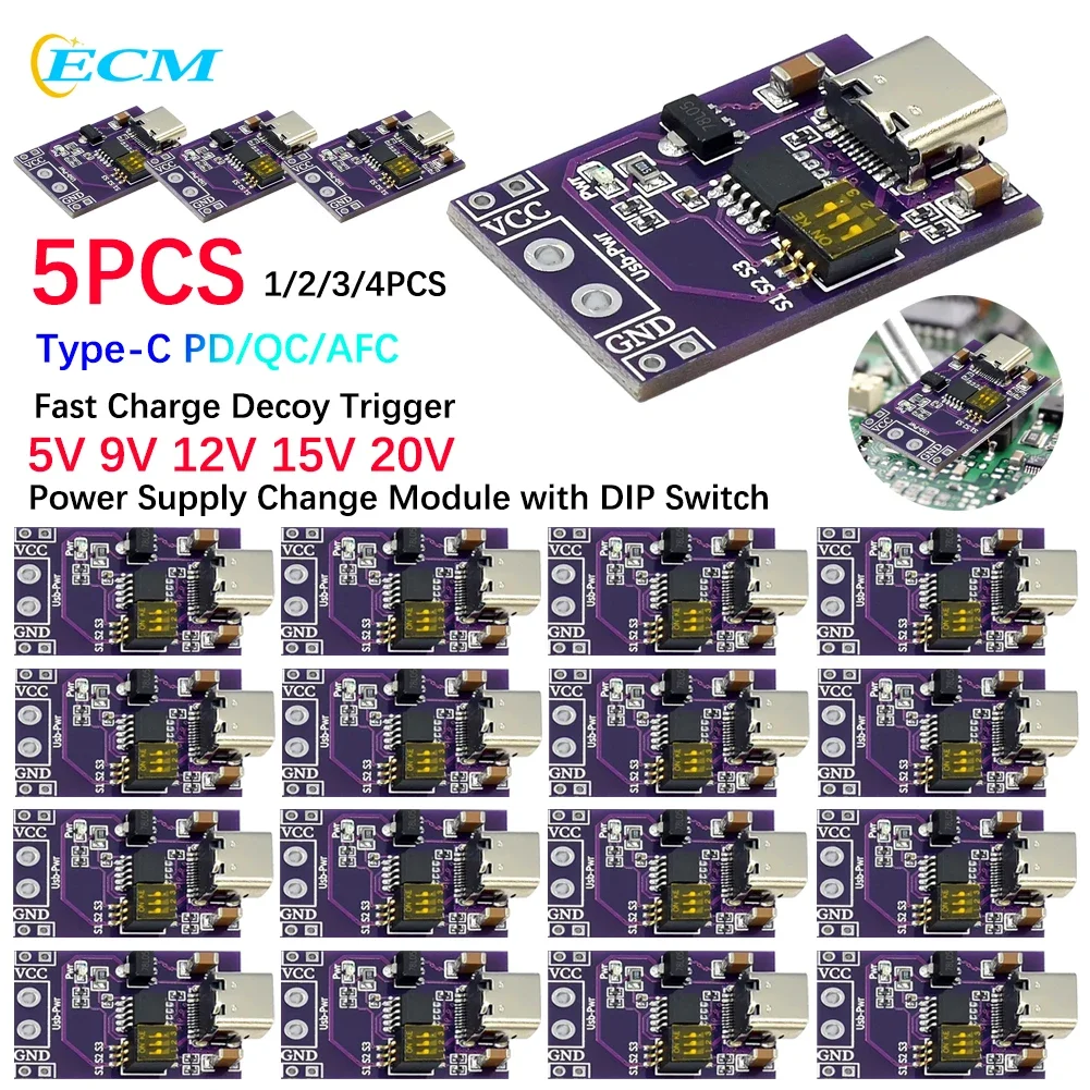 PD/QC/AFC Fast Charge Decoy Board Trigger Type-C/USB Support 5V 9V 12V 15V 20V Fixed Voltage Output For Phone Solar Fast Charger