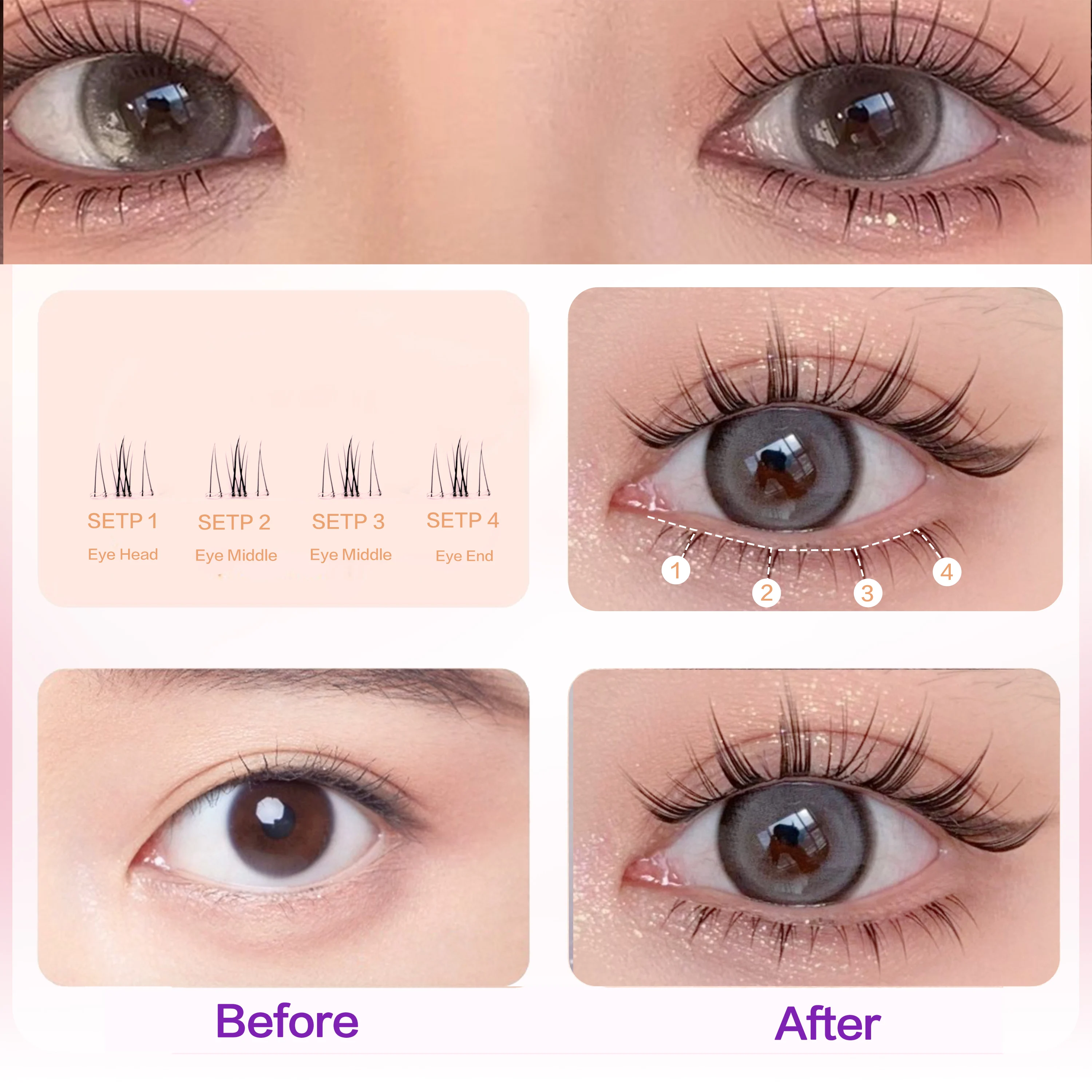 FindLove No Glue Lower Lashes Press-on Eyelashes Pre-glued Bottom Lash Natural False Eyelash Extension Set DIY Eyelash For Makup