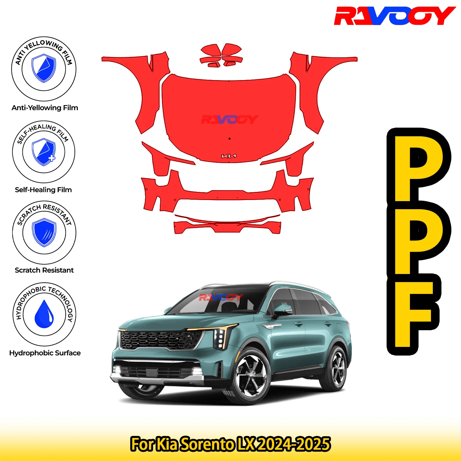 

For Kia Sorento LX 2024-2025 Glossy Matte Black Precut front PPF Kit Paint Protection Film