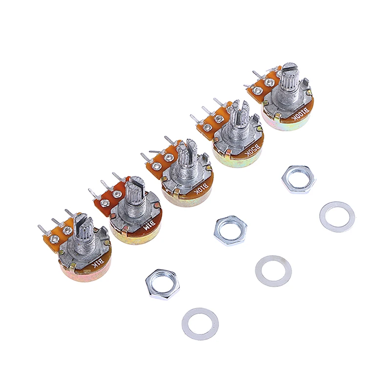 10Pcs WH148 B1K B10K B50K B100K B1M 3Pin Linear Potentiometer 15mm Shaft With Nuts And Washers Linear Potentiometer Kit