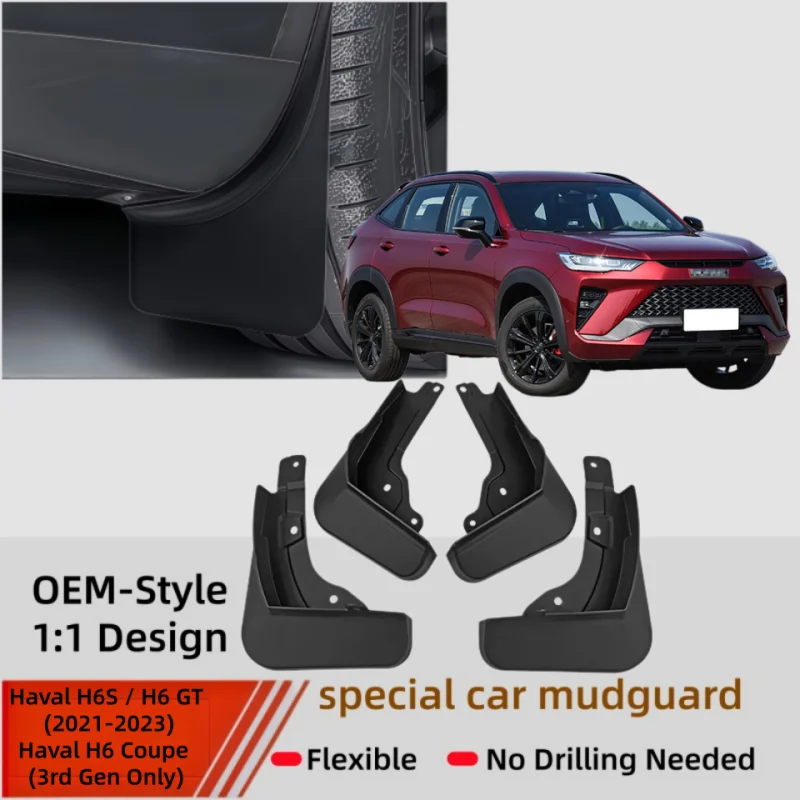 OEM Style Custom Fit 4PCS Mud Flaps Splash Guards For Haval H6 GT H6S 3rd Gen 2021-2023 Front Rear Wheel Arch Fender Protectors