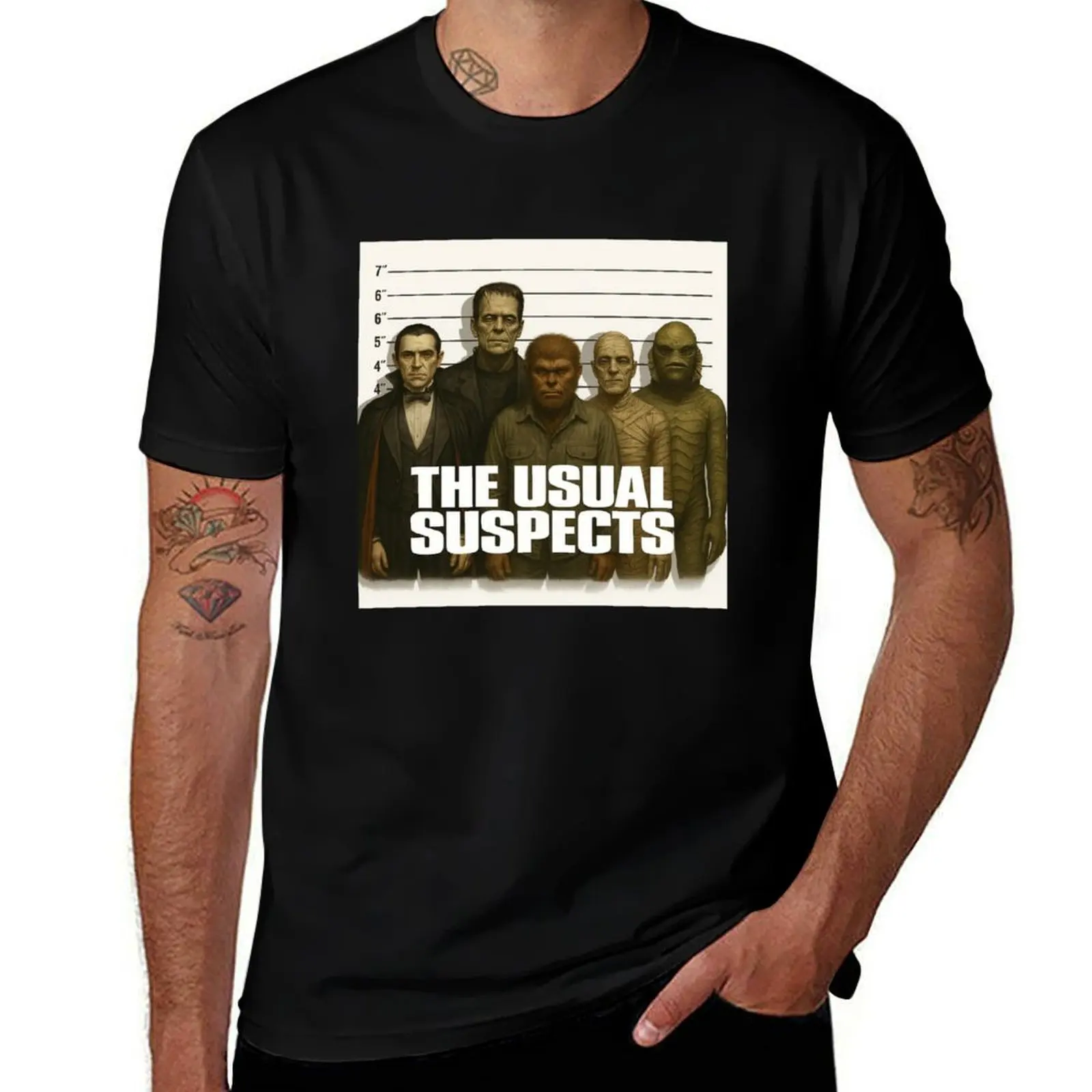 

The Usual Suspects: Monster Lineup Parody T-Shirt plain oversizeds vintage affliction shirts tee shirts for men