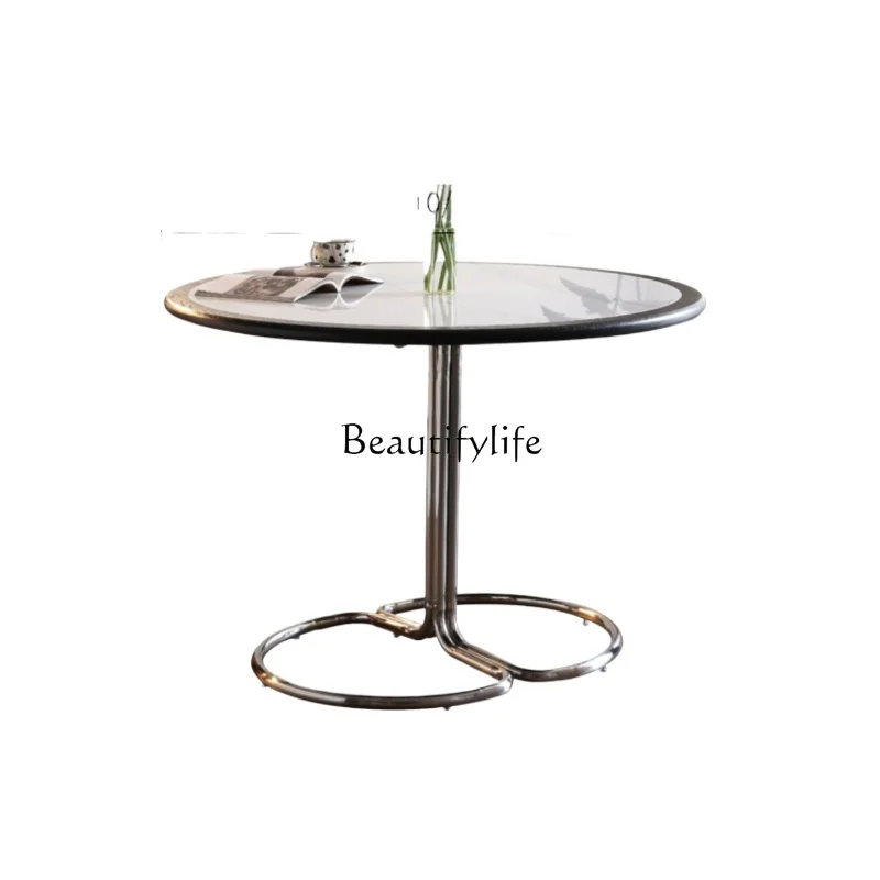 

Mid-Ancient Style Solid Wood Embedded round Table Nordic Stone Plate Round Table Nordic Small Apartment