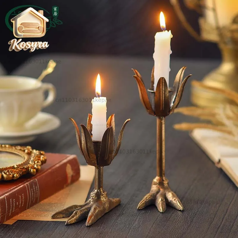 Retro old wrought iron candle holder personalized creative candle holder base desktop combination set ornament
