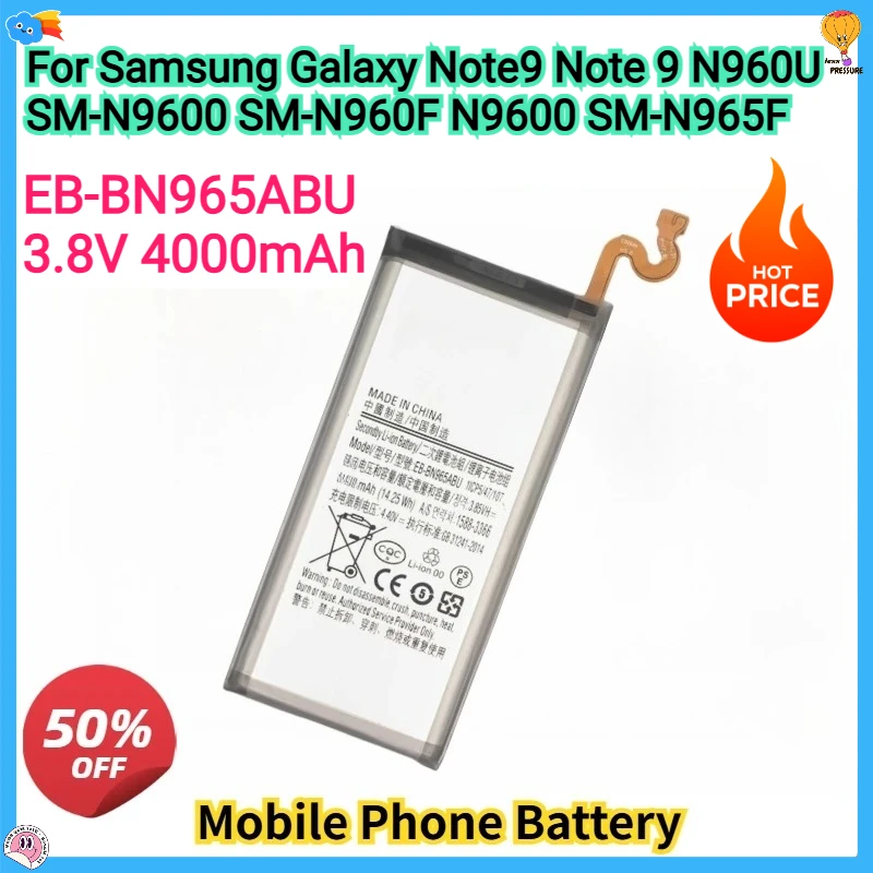 

Новый сменный аккумулятор EB-BN965ABU 3,8 В 4000 мАч для Samsung Galaxy Note 9 N960U SM-N9600 SM-N960F N9600 SM-N965F