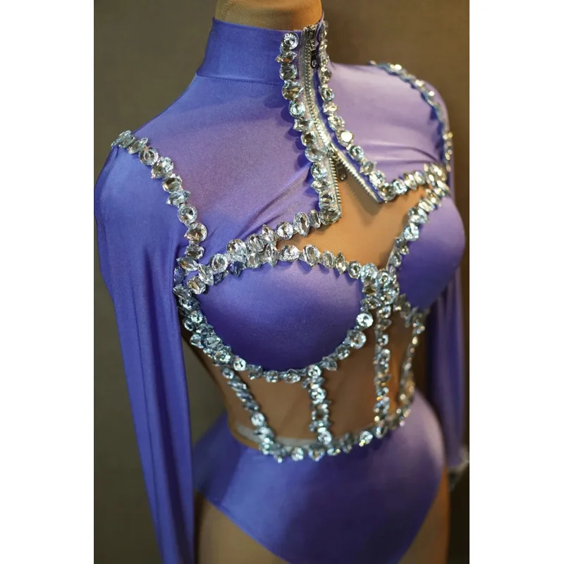 Sparkly Rhinestone Bodysuits for Women Long Sleeve Body Suits Outfits Set Dance Drag Queen Costume Pole Dance Leotard Jianmei