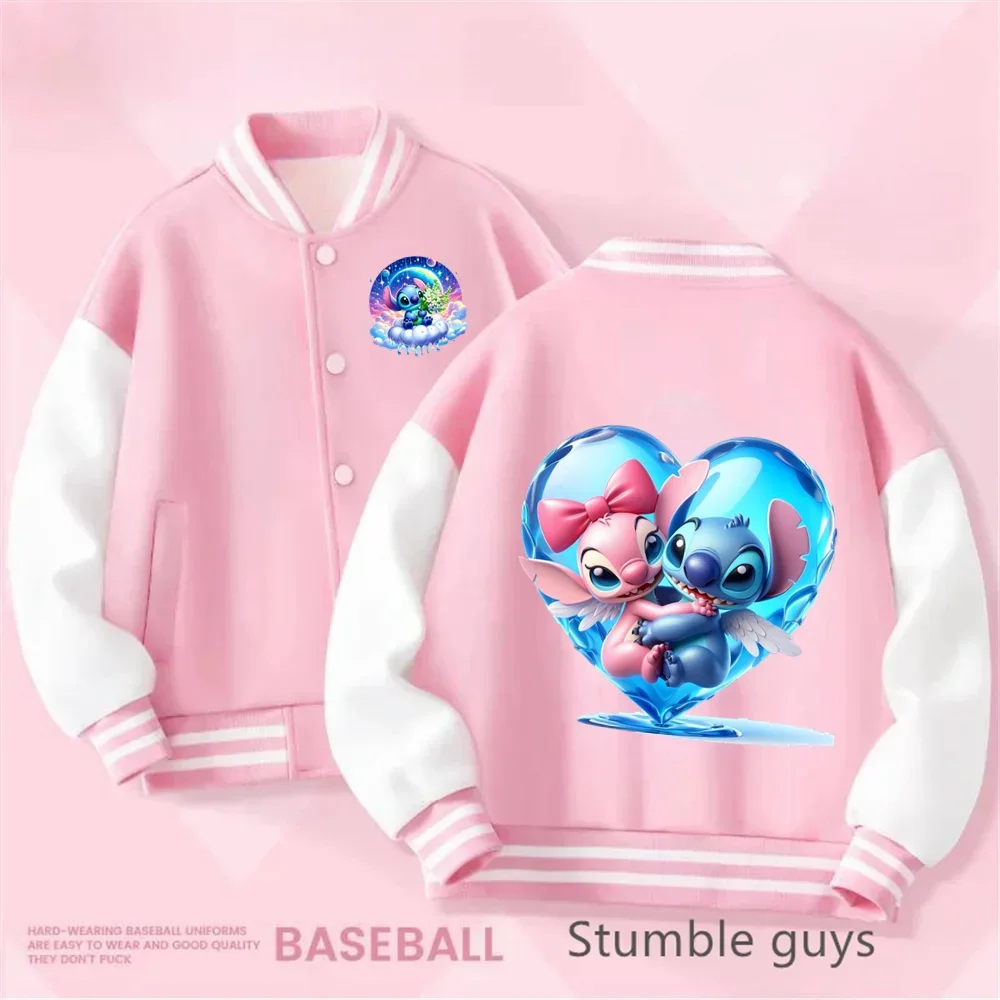 Boys and Girls 2-14 Years Old Spring Jacket Disney Princess Kids Baseball Stitch Cartoon Print Birthday Gift Casual Coat