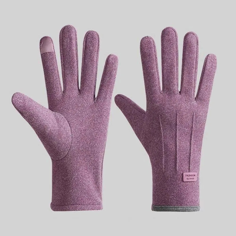 أفخم زوجين مكافحة البرد قفازات لينة بلون سميكة قفازات من جلد الغزال شاشة تعمل باللمس البوليستر يندبروف فنجر القفازات النساء #2
