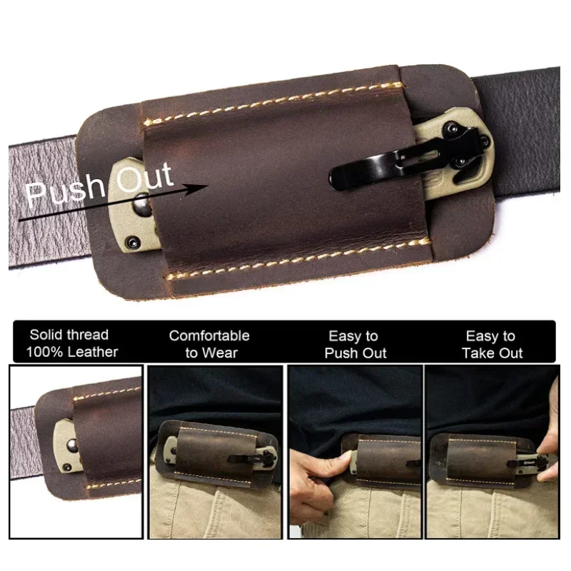 Swayboo Fodero per coltello militare pieghevole EDC in pelle bovina 5 pollici Strumento per riporre coltelli pieghevoli per sopravvivenza da campeggio all'aperto Accessori fai da te per la casa