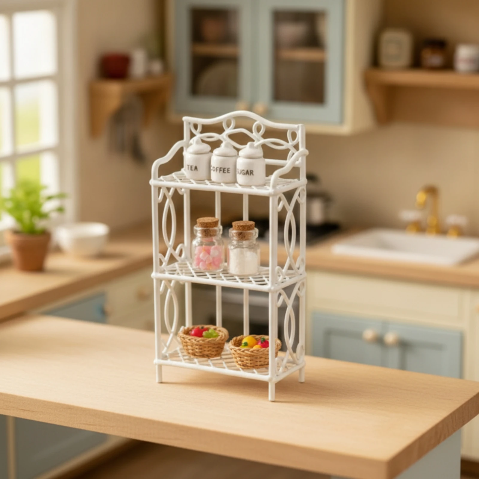 Miniature Shelf with Scrollwork Classic Miniature Display Rack Dollhouse Storage Rack Solid Colour Dollhouse Shelf Sturdy