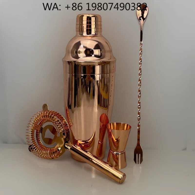 Mirror Polished Rose Gold Bar Mixing Kit, 4Pcs 750ml Stainless Steel Boston Cocktail Shaker Jigger Spoon  DIY Tools
