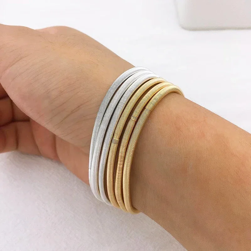 New Fashion Gold-plated Elastic Spiral Telescopic Bracelet Set for Women Hot Selling Simple Elegant Spring Bracelet Jewelry Gift