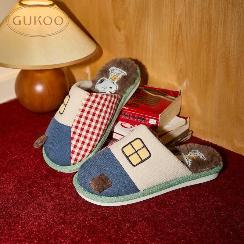 

Женские зимние плюшевые тапочки-снупи, домашние теплые тапочки на мягкой подошве, износостойкие и нескользящие повседневные тапочки