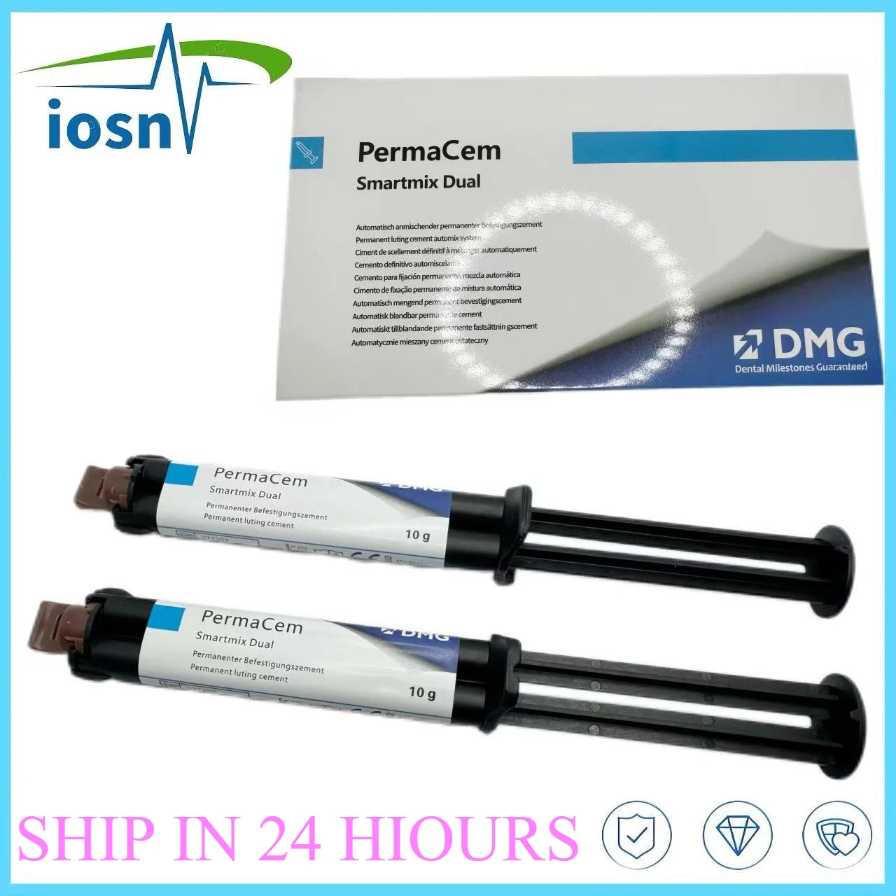 שרף דנטלי דו-רכיבי DMG, שרף ננו-קומפוזיטי להדבקה, שרף להדבקת כתרים, גשרים וציפויים, חומר הדבקה לפה, 10 גרם/יחידה אחת