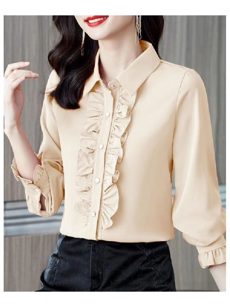 spring-new-style-pure-color-long-sleeve-casual-shirt-women's-fashionable-ladies-small-shirt-versatile-top-trendy-ear-cover