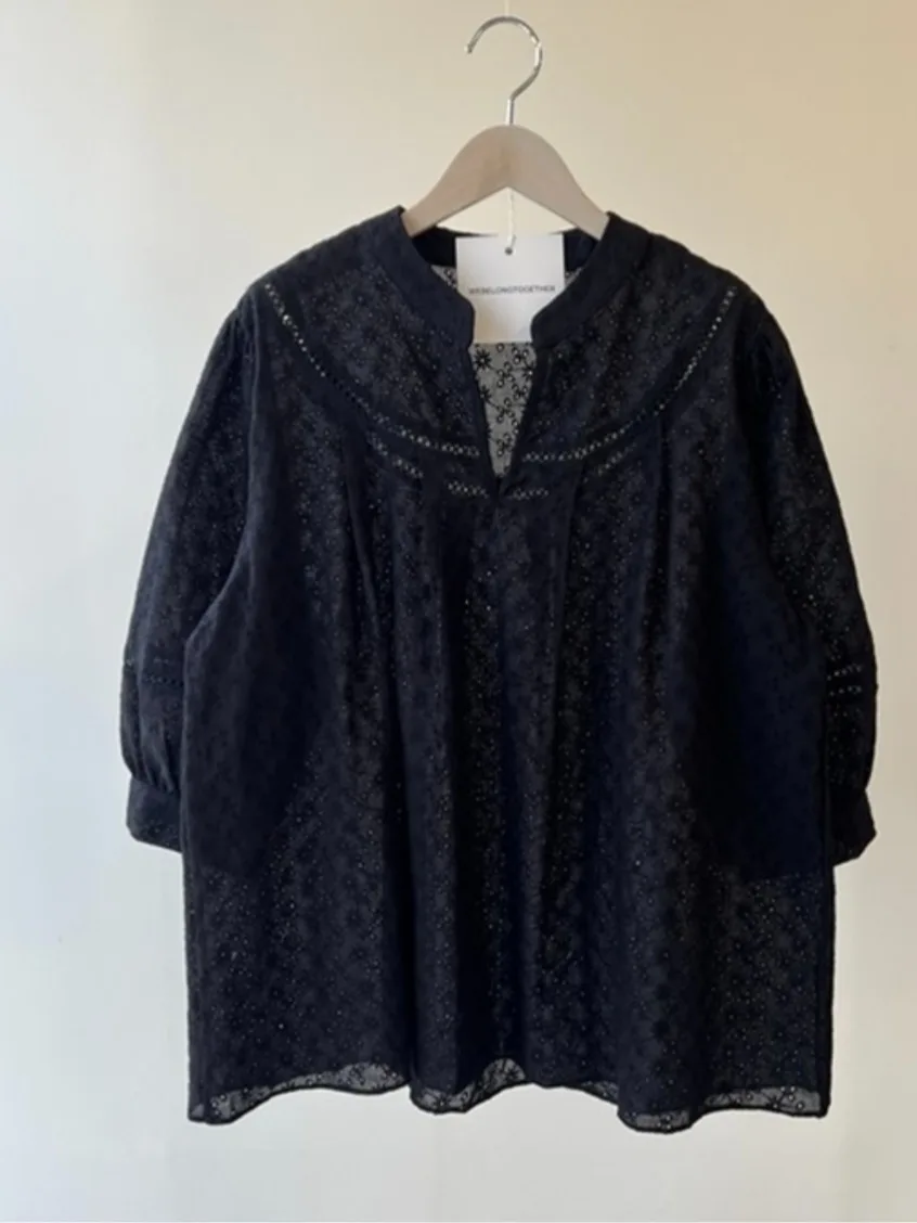 Retro Chic Lungo Sve Gancio in pizzo Design Allentato Casual Ele irt Sweet Sle Lanterna Sve Chiusura con bottoni in puro colore