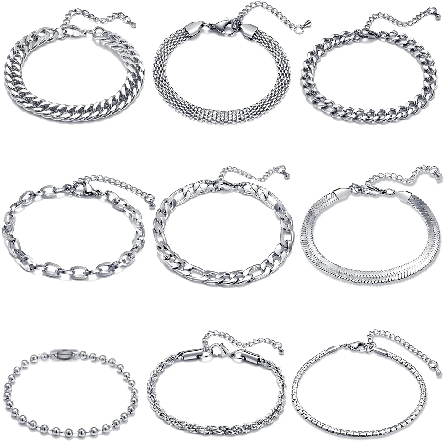 9 Styles Stainless Steel Bracelet for Men Women Gold/Silver Color Fashion Cuban Link Adjustable Bracelet for Gifts
