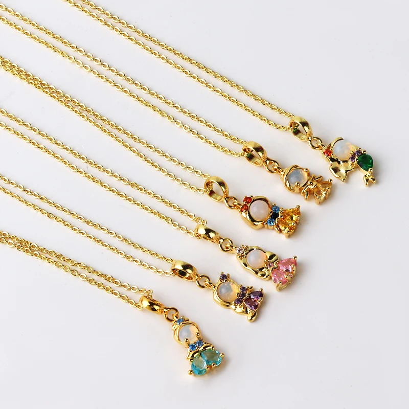الفولاذ المقاوم للصدأ الملونة الزركون خرافة الأميرة الصغيرة قلادة مطلية بالذهب سلسلة عالمية سلسلة الترقوة مزاجه الحلو #4