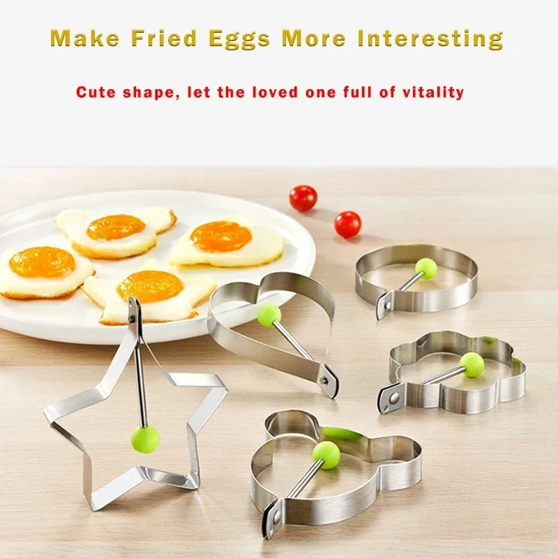 1PCS  DIY Egg Frying Molds Stainless Steel Omelette Ring Model Pancake Meat Pie Bake Mould Heart Shaped Cake Rice Molds Kitchen