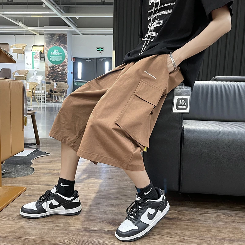 Summer Mens Casual Shorts New Solid Color Multi Pocket Shorts for Men Fashion Men Work Shorts Coffee Oversized Cargo Shorts