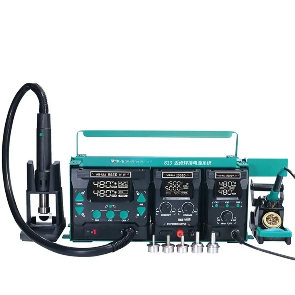 

Hot Sales 813 Portable 3 Machines Combination Repair Set Home Repair Dc Power Supply Hot Air Soldering Station