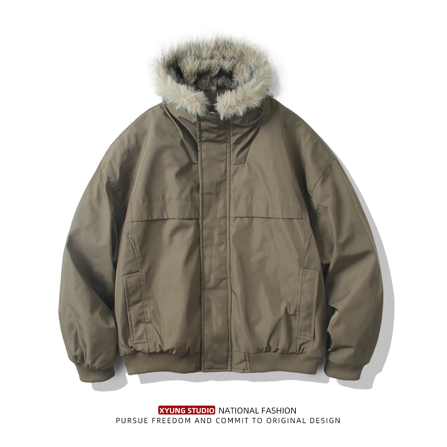 

Men's Thiened Winter Jaet Fur Collar American Retro Flight Coat Mountain Eagle Cotton Clothing Warm Outerwear Coat