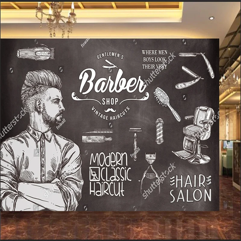 

Custom Modern Classic Haircut Beauty Salon Hair Salon Wallpaper 3D Barber Shop Industrial Decor Background Mural Wall Paper