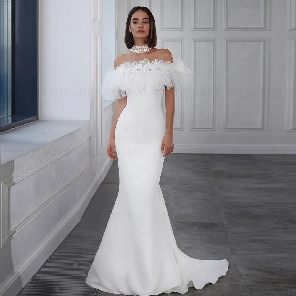 Abito da sposa lungo a sirena 2024 abito da sposa in raso con spalle scoperte moda abito semplice per le donne 2024 Vestidos De Novia