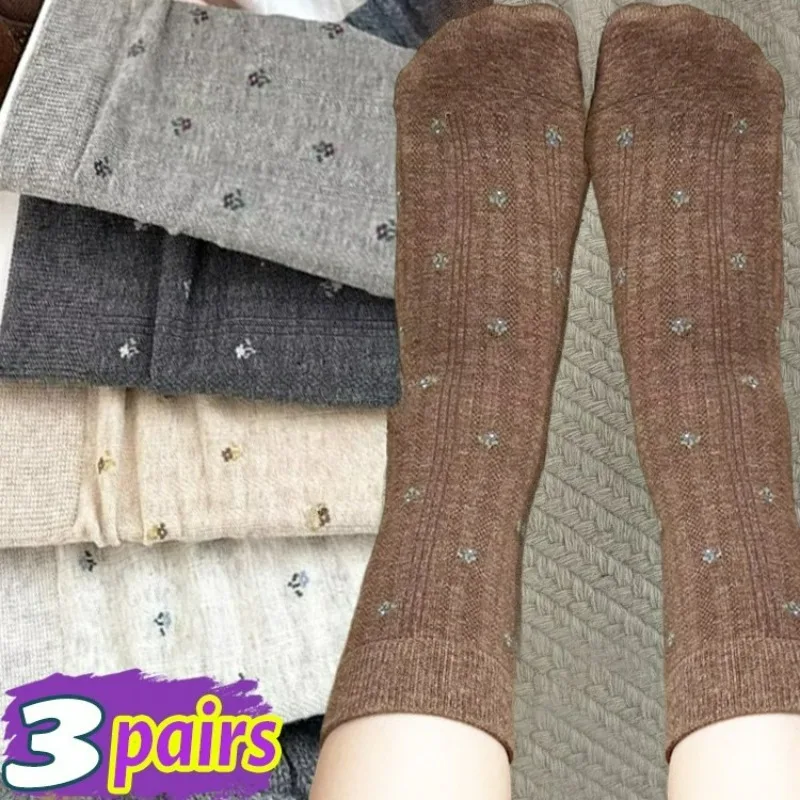 

1/3Pairs Vintage Floral Print Socks Women Stacking Socks Autumn Knitted Comfortable Girls Fashionable Cotton Mid-tube Stockings
