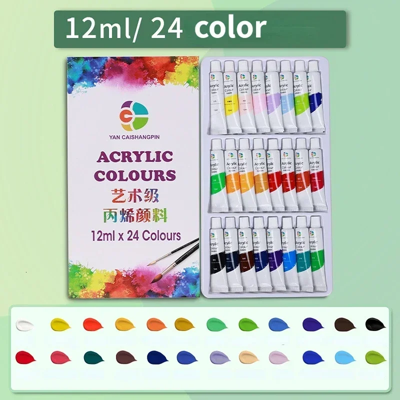 Imagem -04 - Tinta Acrílica 12 18 24 36 Cores 12ml Tubo Conjunto de Tinta Acrílica para Pintura de Roupas Pigmentos de Vidro Ricos para Pintura de Artistas