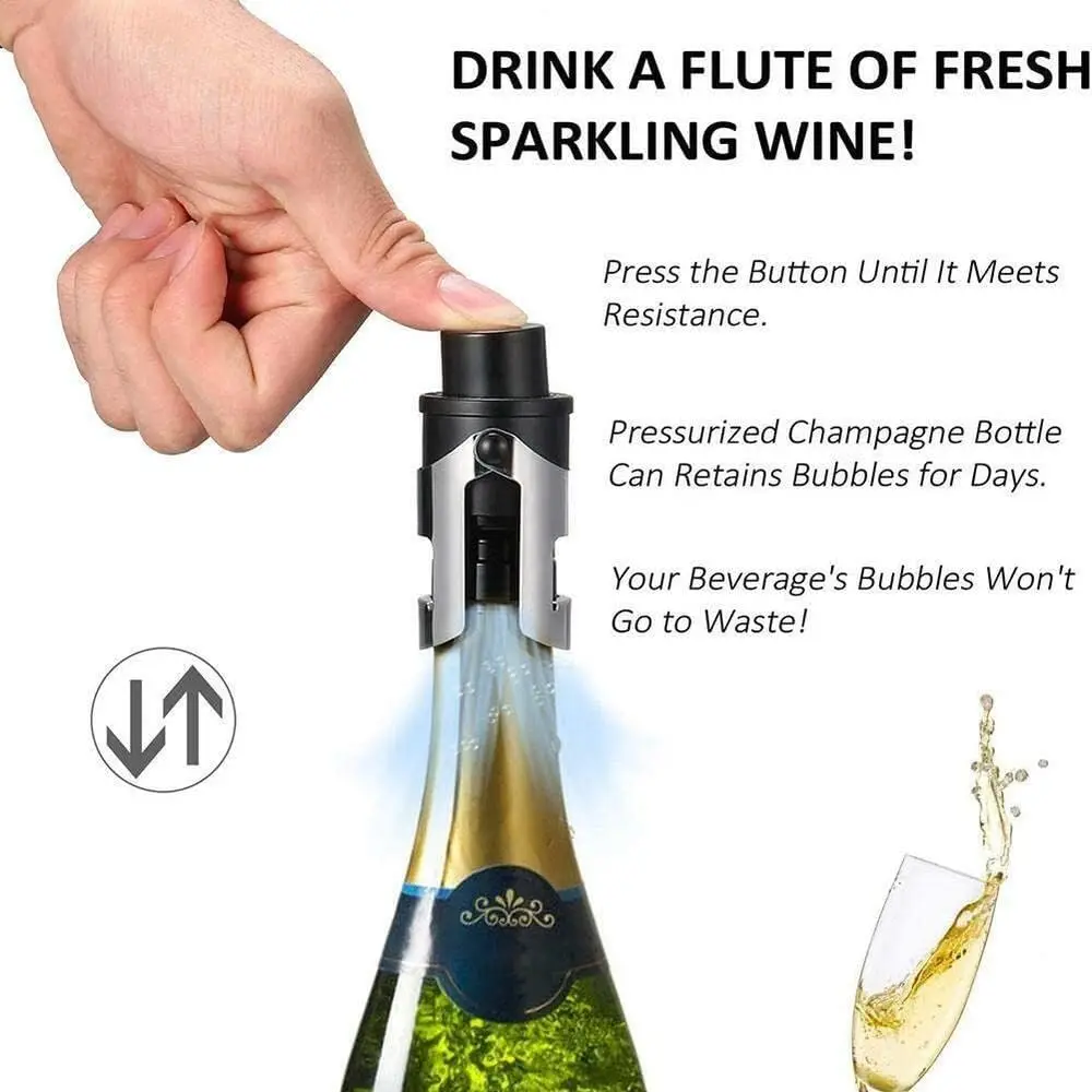 New Vacuum Champagne Stopper with Pressure Pump Keep Fizz Bubbly Prosecco Cava Sparkling Wine Bottle Plugs Sealer Silicone Caps