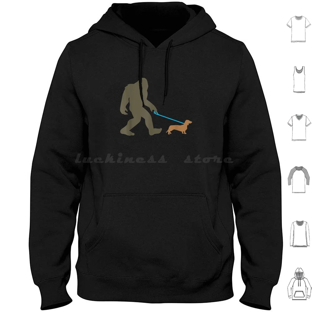 Bigfoot Walking Dachshund Sasquatch Doxie Dog Gift Hoodie cotton Long Sleeve Pet Cute Uncle Like Wash Children Mommy Walking