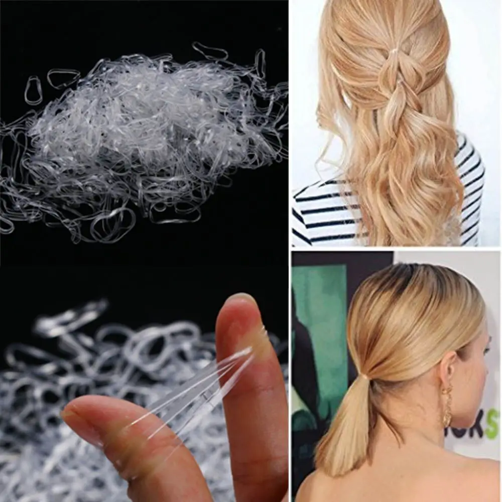 

Transparent Clear Hair Styling Tool Women 500 Pcs Hair Ties Rubber Hair Band Ponytail Holder Ropes