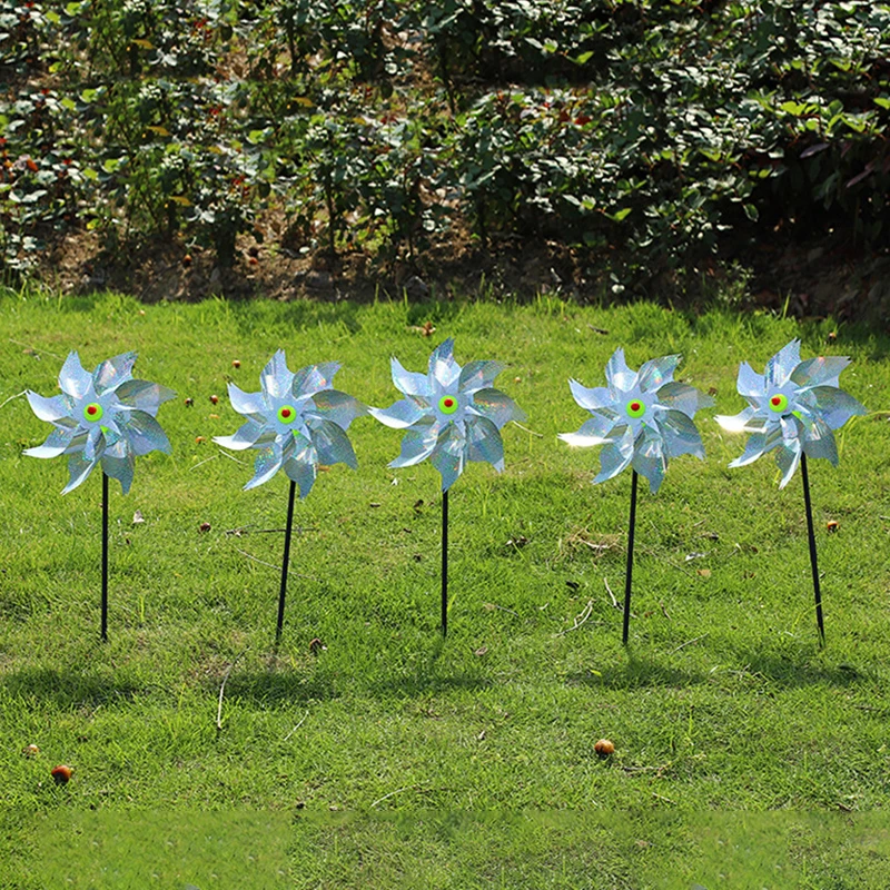 Silver Anti Bird Laser Windmill Bird Repeller Windmill Pinwheels Reflective Bird Scare Deterrent Driving Windmill