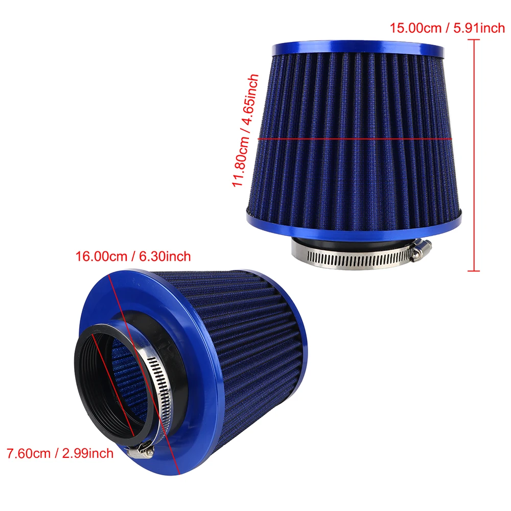 76MM 3 Inch High Flow Cold Air Intake Filter Universal Induction Kit Car Accessories Vehicles Air Filters Sport Power Mesh Cone