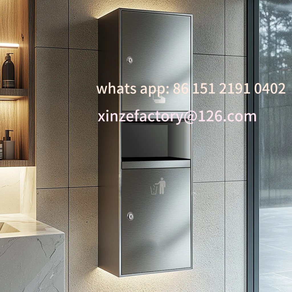 

Customizable 3-in-1 embedded public bathroom, hidden hand wipe carton in shopping mall, trash can hand dryer