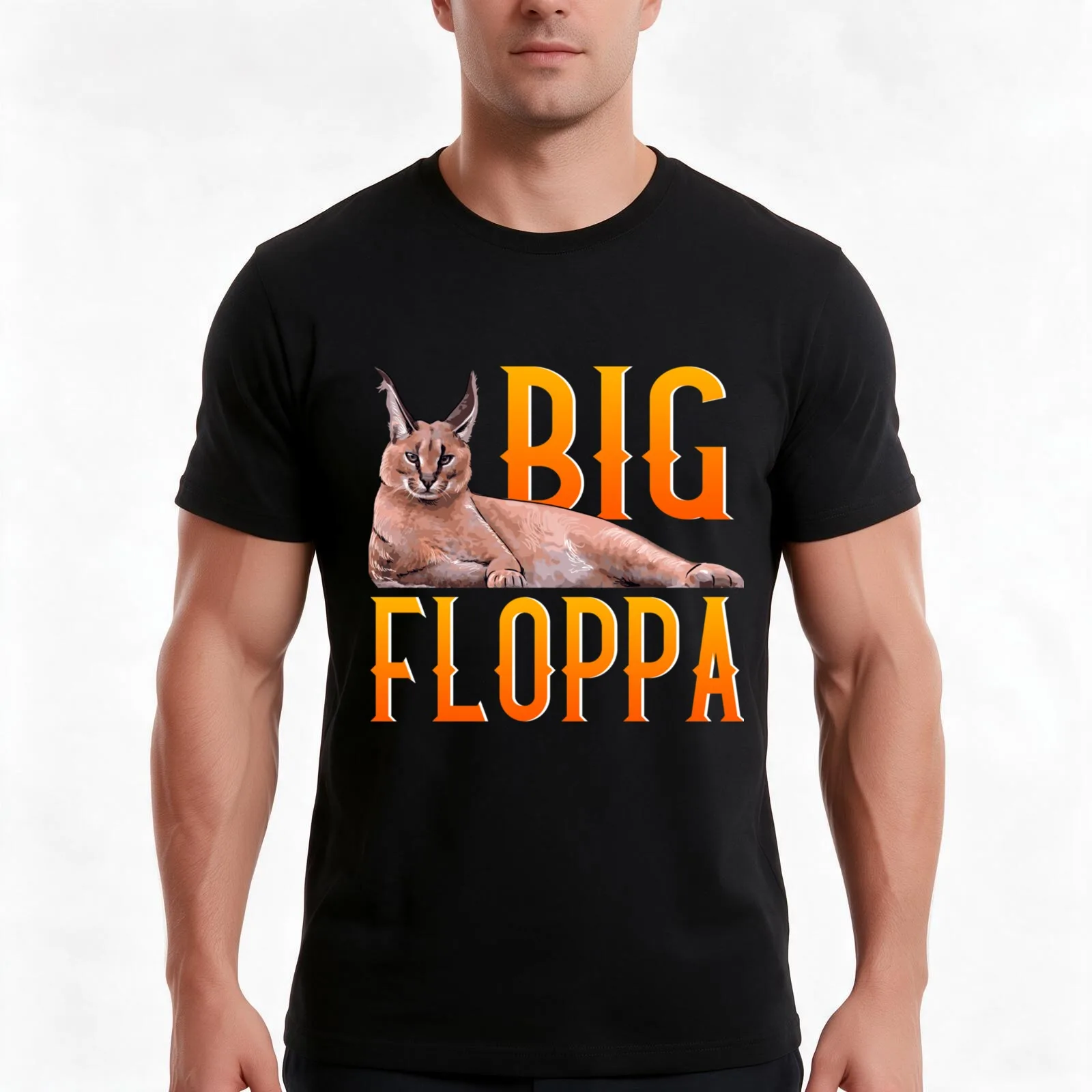 Big Floppa funny T-Shirt, Summer Casual Cotton Tee, Oversized Streetwear Tops, Vintage Graphic Print, Loose Fit Short Sleeve