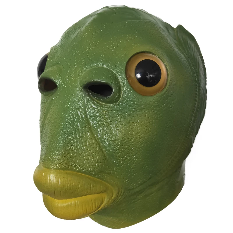 Ugly Green Fish Headgear Latex Cosplay Party Adult Funny Halloween Alien Mask Party Horror Spoof Supplies