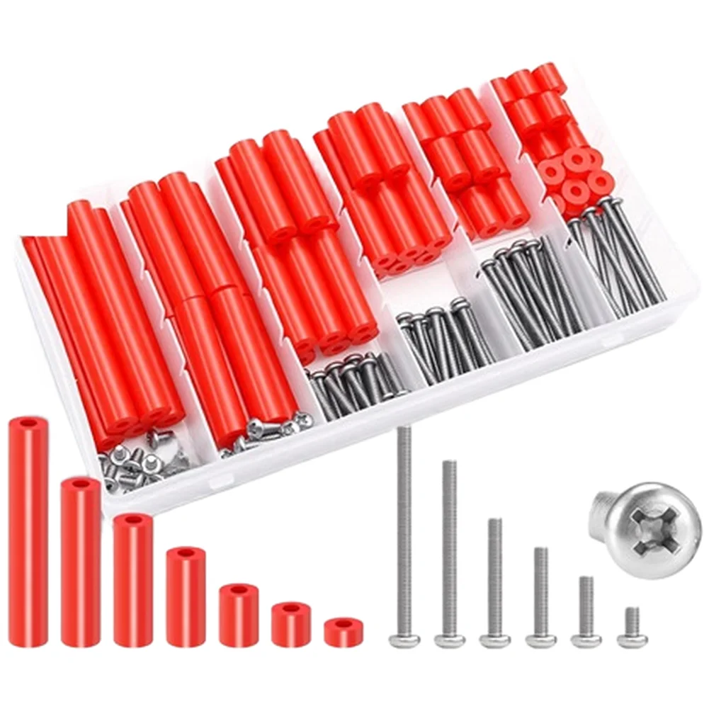 175pcs Red Silicone Outlet Spacers 304 Stainless Steel Screws Kit For Electrical Socket Repair Gap Filling Wall Mounting Tool Se