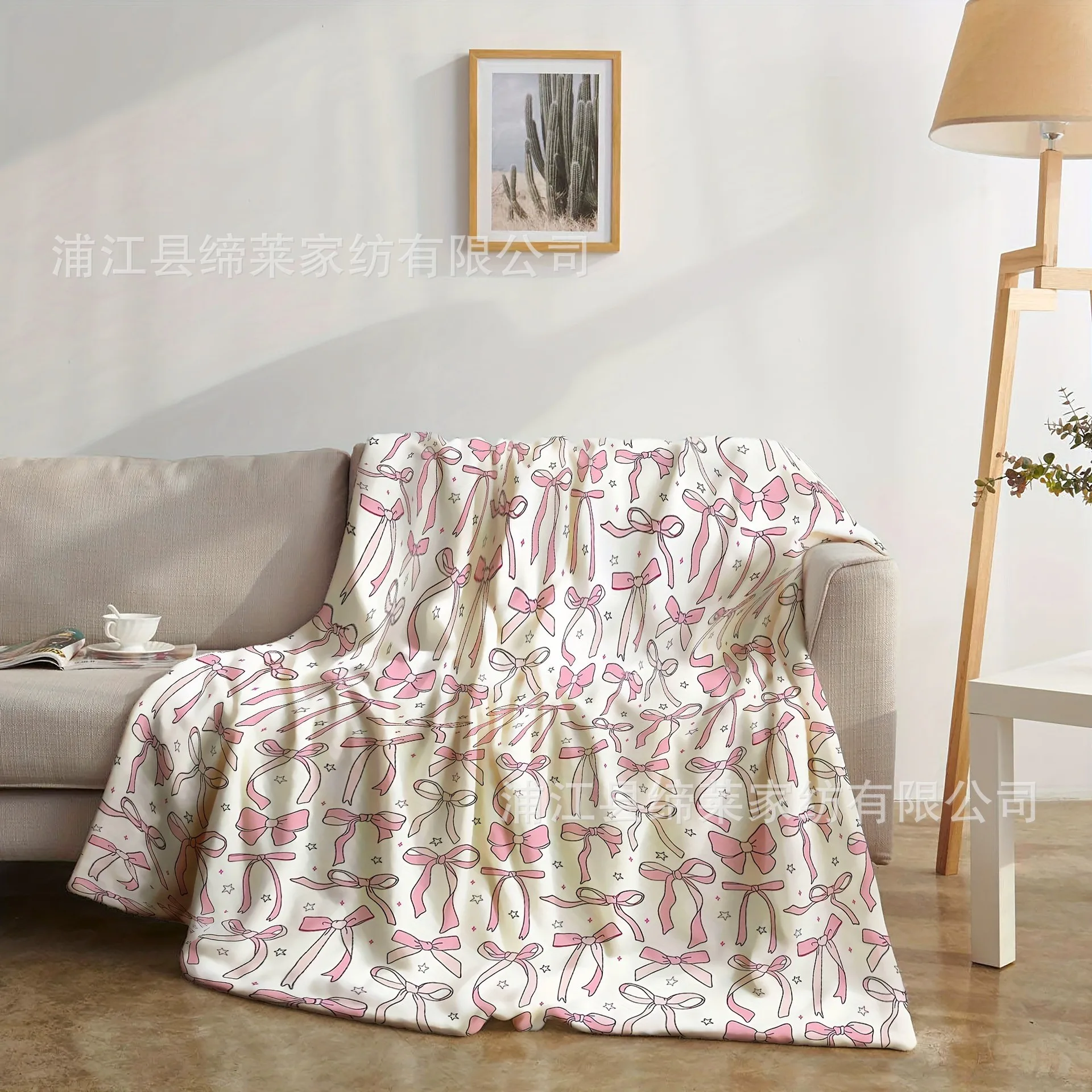VIKAMA Ins Style Bow Facecloth Blanket Soft And Cozy Printed Blanket Sofa Blanket Air Conditioning Room Shawl Blanket