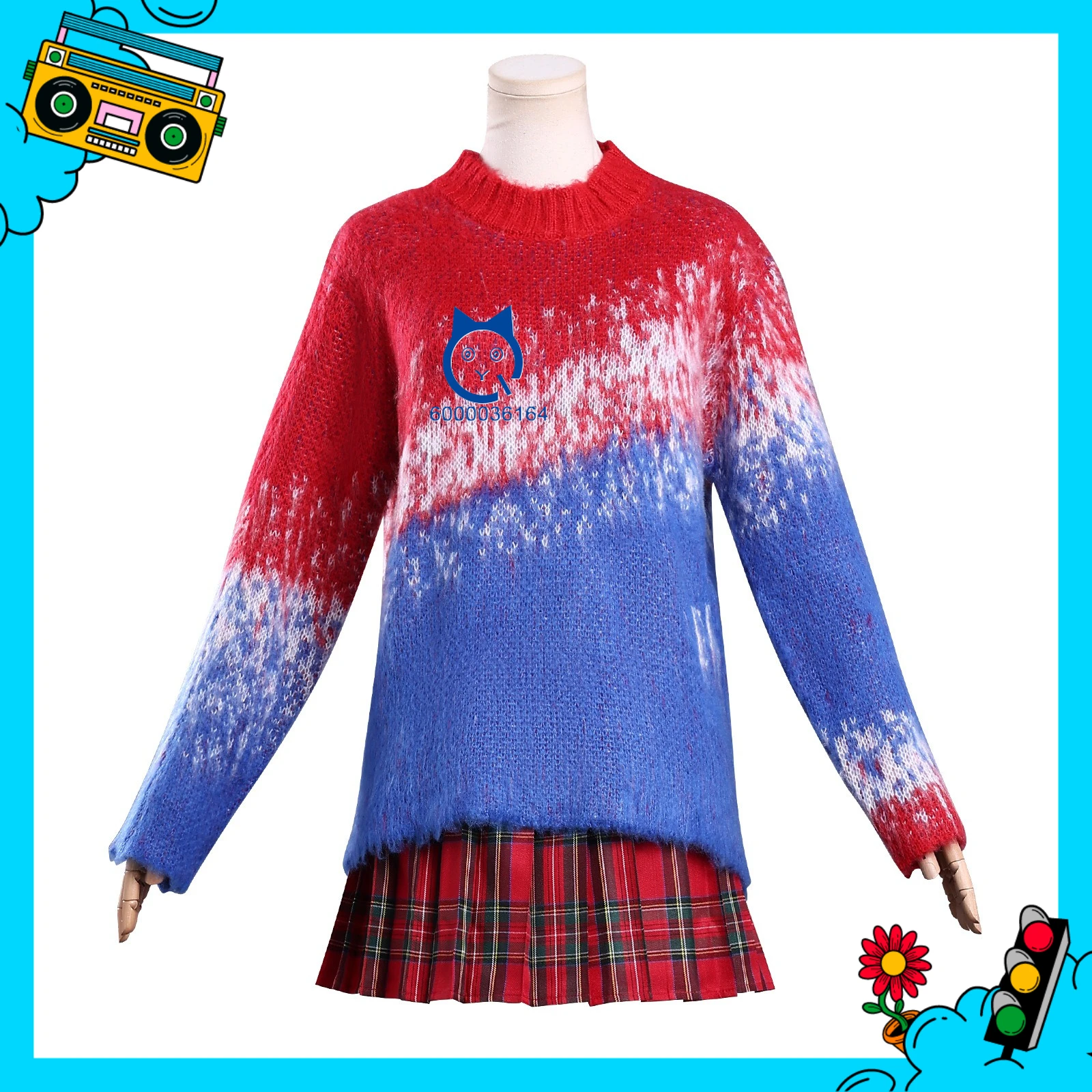 

Hot Movie Cosplay Costume Anime Wednesday Addams Role Playing New Gradient Sweater Suits Set Women Comic Con Halloween Party