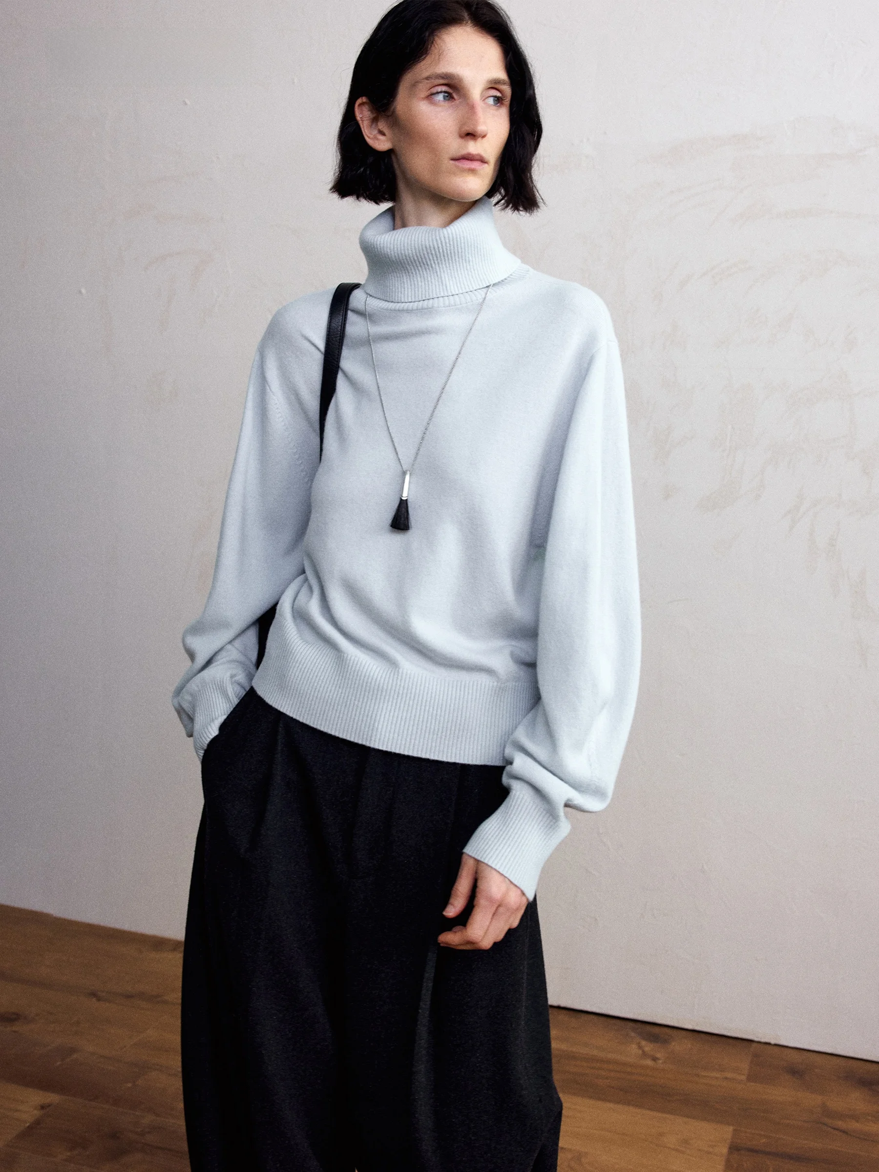 

Теплый, комфортный, полностью шерстяной вязаный свитер с высоким воротом, повседневная свободная вязаная шерстяная кофта для женщин