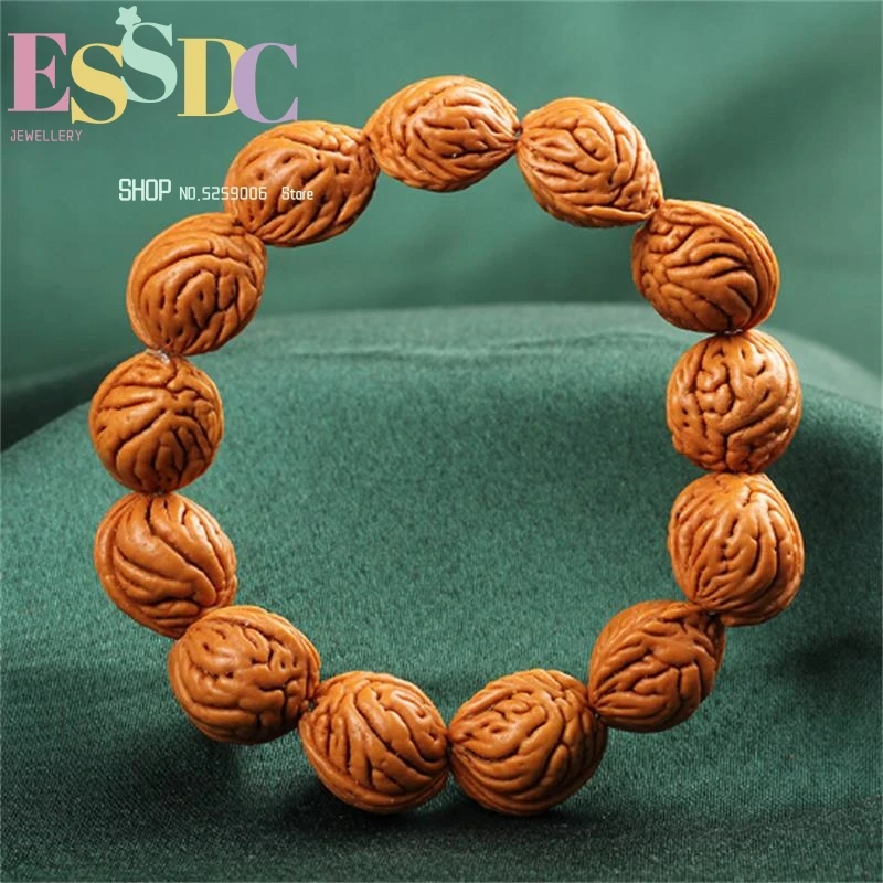 Natural Wild Dragon Pattern Walnut Beads Hand String Single Circle Golden Fish Belly  Tibetan Prayer Men Or Women Bracelet