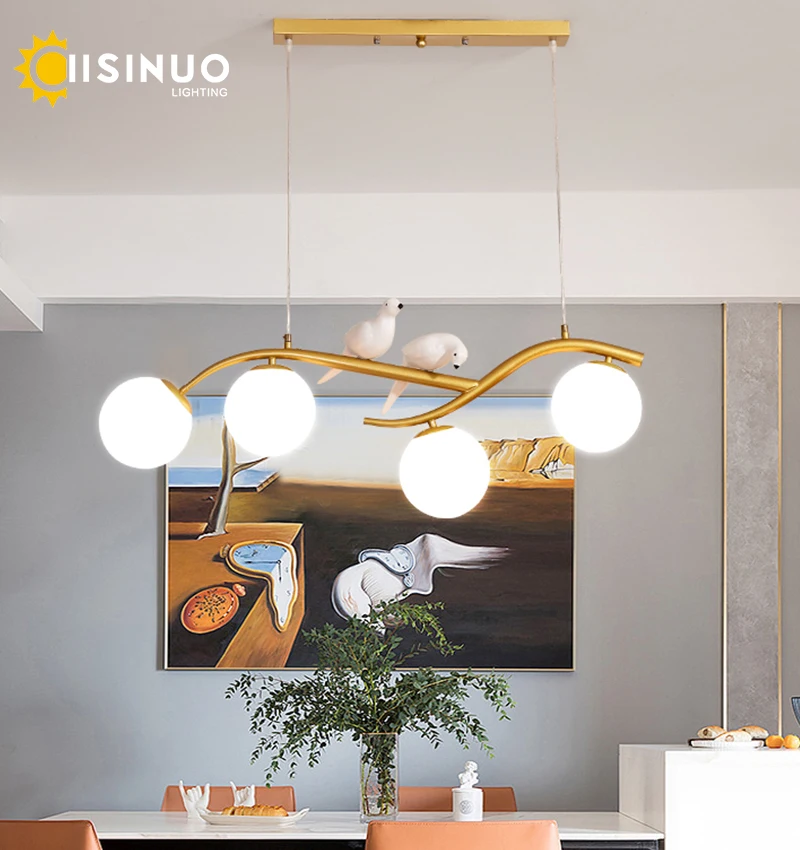 Modern Creative Bird LED Pendant Light Glass Ball Chandelier Ceiling Lamp Gold Dining Room Restaurant Island Home Decor Lighting