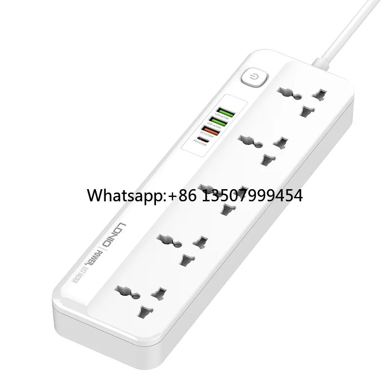 

US Plug 5-Position with 2 Meters Cord 3 USB a + 1 Type-C Ports Cord Organizer 2500W Power Adapter Plug SC5614