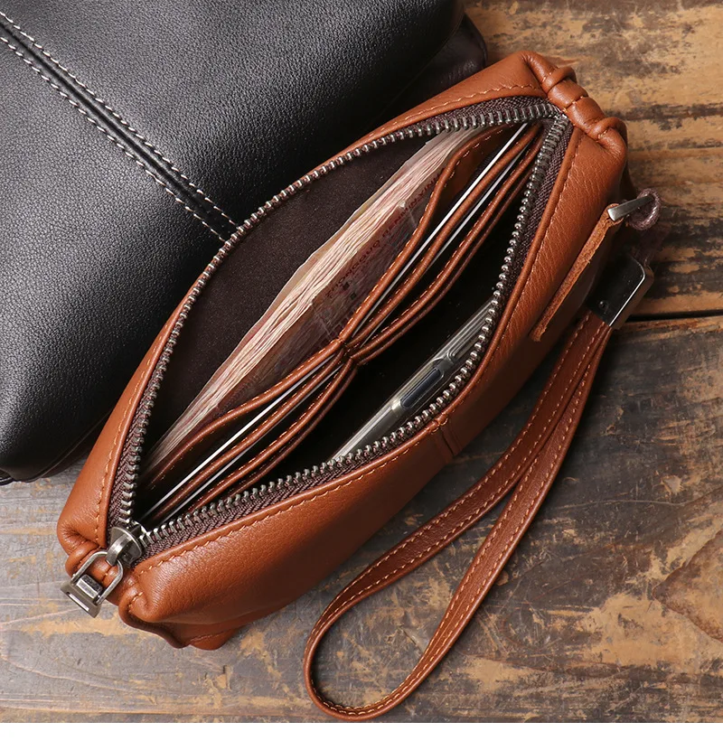 Neue Herren-Clutch aus echtem Leder, weiche Leder-Reißverschluss-Langbörse aus hochwertigem Rindsleder, lässige Handtasche – Detail 15