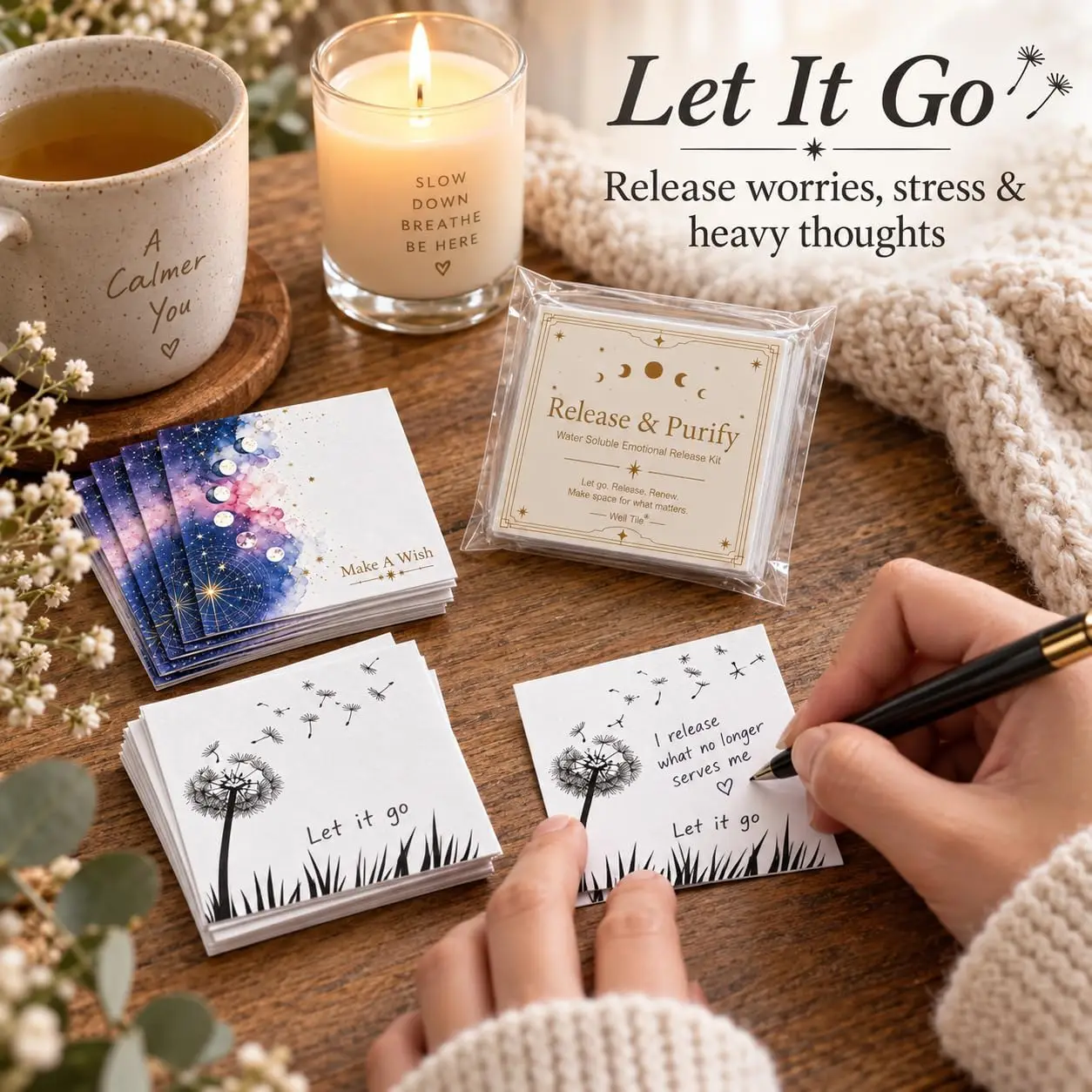 10 pcs Water Soluble Wish & Let Go Paper Set for Mindfulness Meditation Self Care Dual Colorful Galaxy & Dandelion Designs