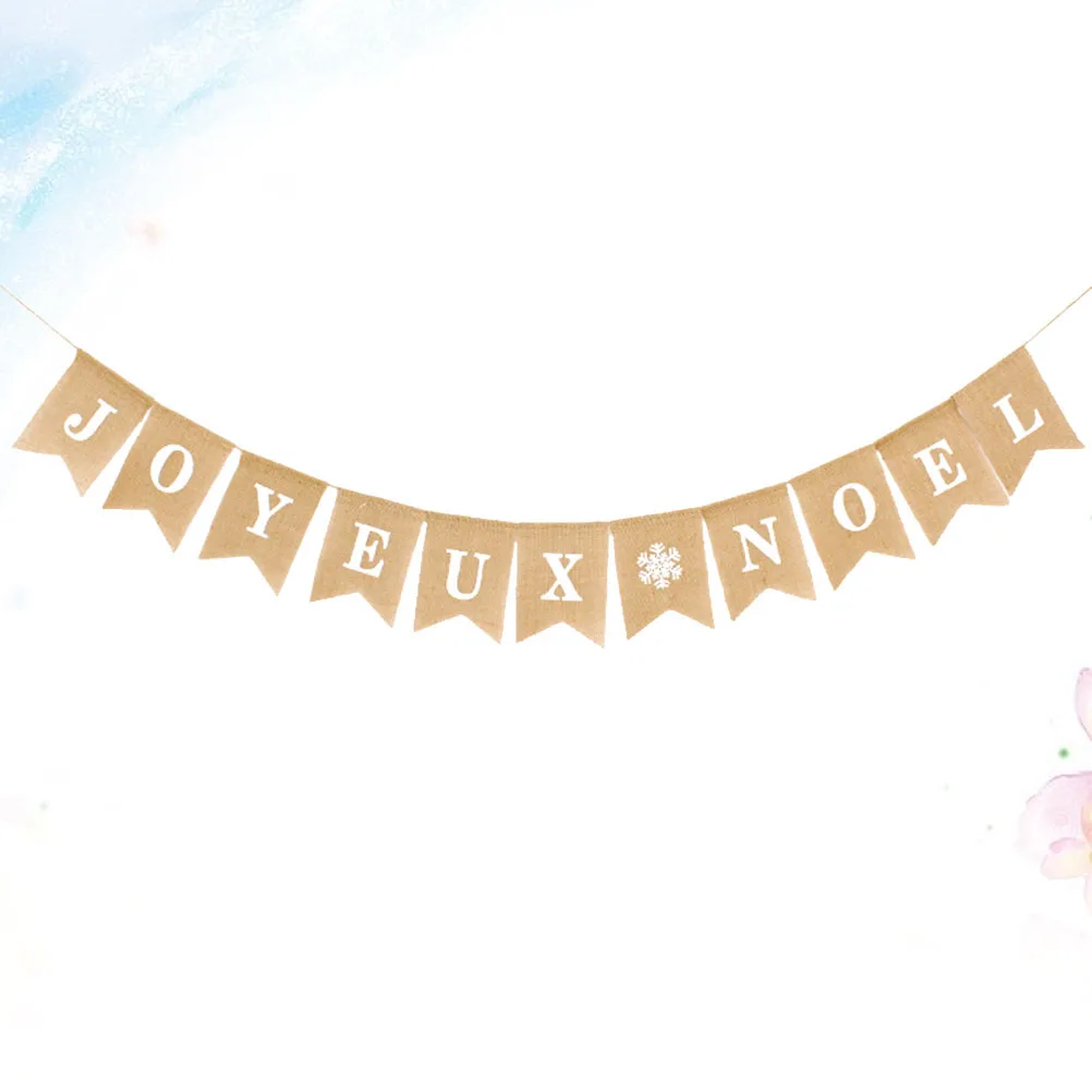 

Christmas Banners Burlap Pennant Bunting Garland White Snowflake Decorations Hanging